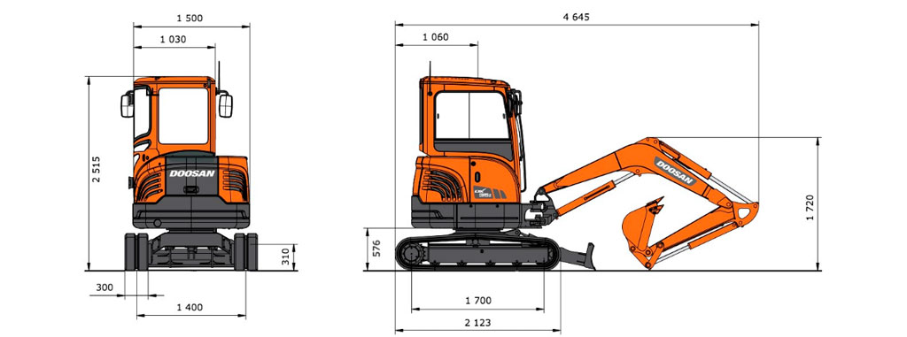 Схема Гусеничный мини-экскаватор Develon (Doosan) DX35Z